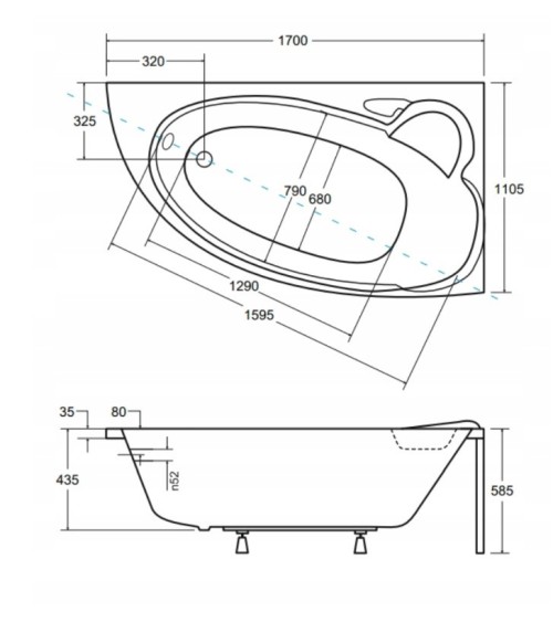 Baignoire d'angle NOVA 140/155/170cm Droite avec tablier noir