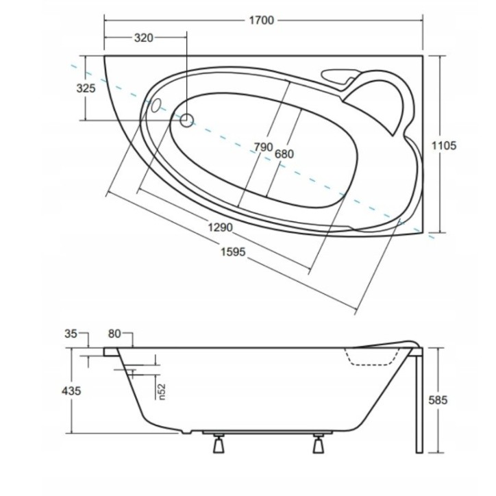 Baignoire d'angle NOVA 140/155/170cm Droite avec tablier noir