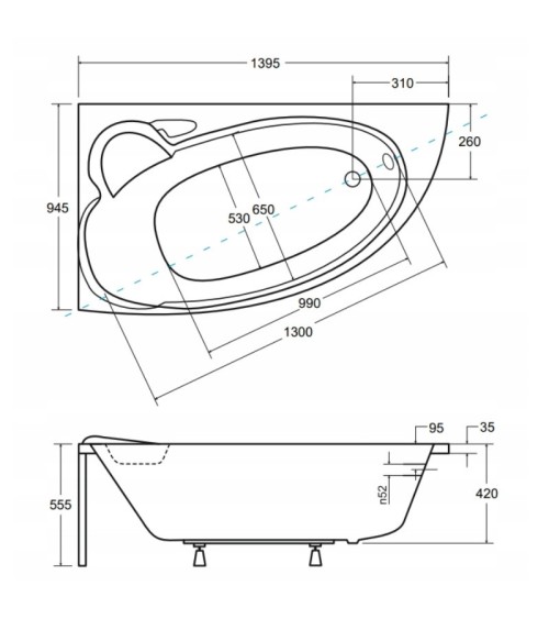 Baignoire d'angle NOVA 140/155/170cm GAUCHE avec tablier noir