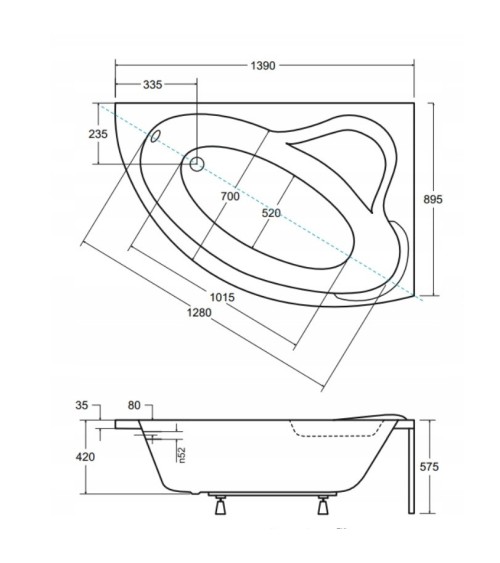 Baignoire d'angle ORIEGO MAXI 140x90 cm droite avec tablier NOIR