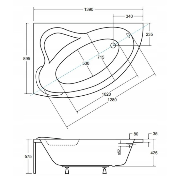 Baignoire d'angle ORIEGO MAXI 140x90 cm GAUCHE avec tablier NOIR