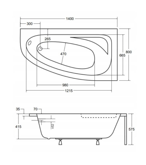 Baignoire d'angle CORNEA 140x80 cm droite avec tablier noir