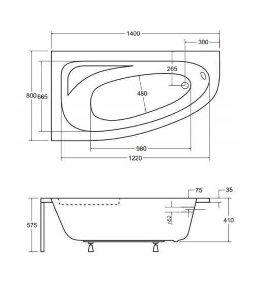 Baignoire d'angle CORNEA 140x80 cm GAUCHE avec tablier noir