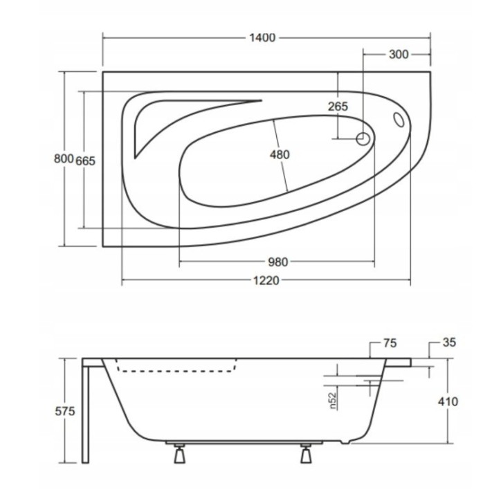 Baignoire d'angle CORNEA 140x80 cm GAUCHE avec tablier noir