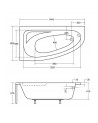 Baignoire d'angle CORNEA 140x80 cm GAUCHE avec tablier noir