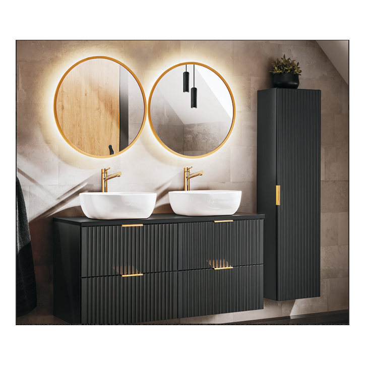 Ensemble de salle de bain Adel black - 2 vasques, 1 colonne