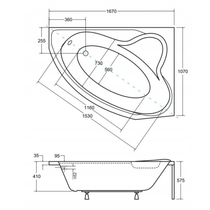 Baignoire d'angle DELFINA 166 X107CM droite avec tablier noir