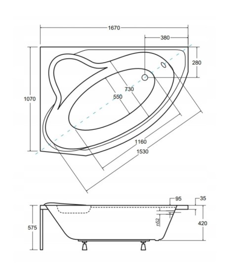 Baignoire d'angle DELFINA 166 X107CM GAUCHE avec tablier noir