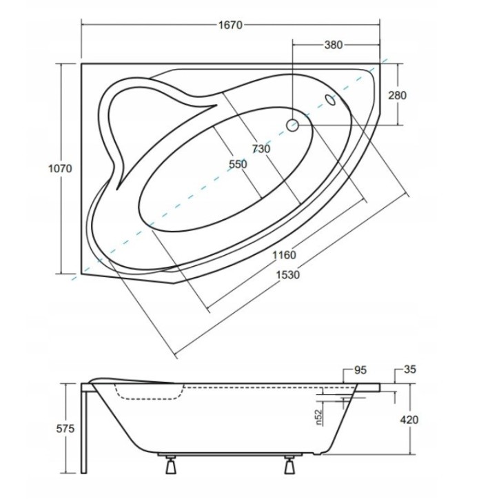 Baignoire d'angle DELFINA 166 X107CM GAUCHE avec tablier noir
