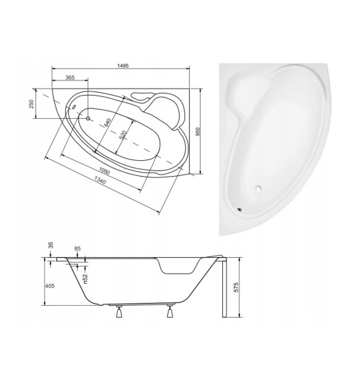 Baignoire d'angle BIANCA Droite 150 x 95 cm avec tablier NOIR