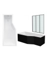 Baignoire asymétrique avec tablier noir INTEGRA 150cm + pare baignoire