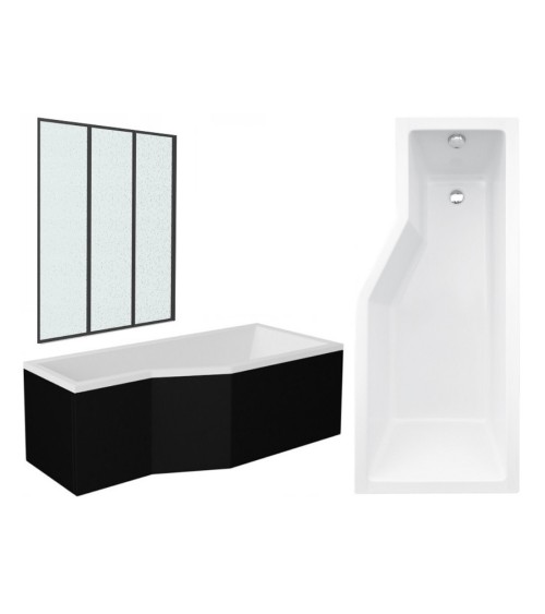 Baignoire asymétrique avec tablier noir INTEGRA 150cm + pare baignoire