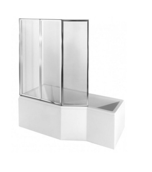 Baignoire asymétrique avec tablier noir INTEGRA 150cm + pare baignoire