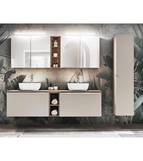 Ensemble de salle de bain Santa Fe Taupe 140cm - 2 vasques, 1 colonne