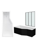 Baignoire asymétrique avec tablier noir INTEGRA 170cm + pare baignoire