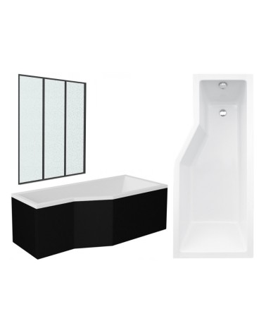 Baignoire asymétrique avec tablier noir INTEGRA 170cm + pare baignoire