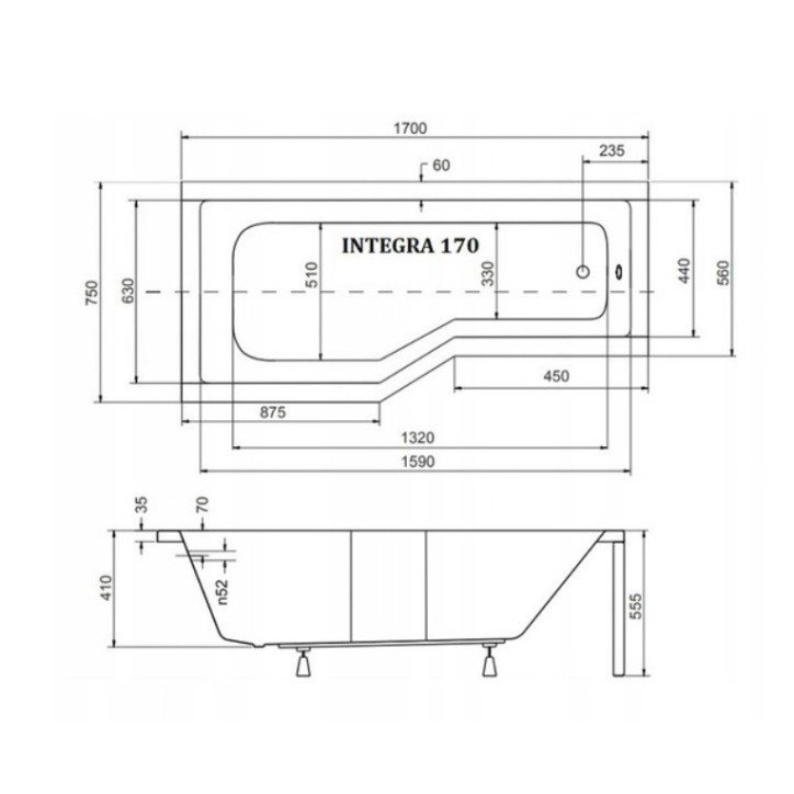 Baignoire asymétrique avec tablier noir INTEGRA 170cm + pare baignoire Baignoire asymétrique avec tablier noir INTEGRA 170cm + pare baignoire
