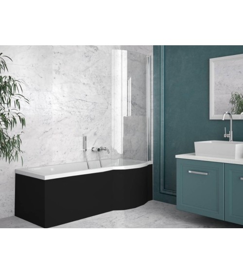 Baignoire INSPIRO tablier noir 150 cm + pare baignoire