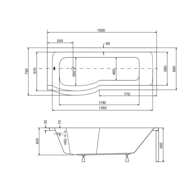 Baignoire INSPIRO tablier noir 150 cm + pare baignoire