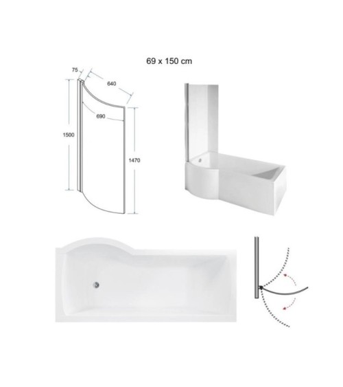 Baignoire INSPIRO tablier noir 160 cm + pare baignoire