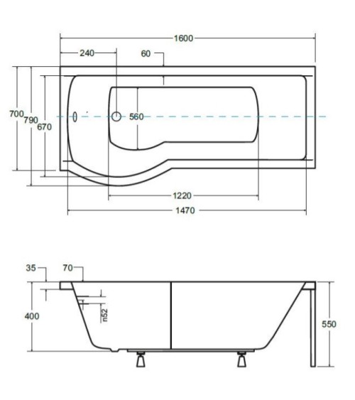 Baignoire INSPIRO tablier noir 160 cm + pare baignoire