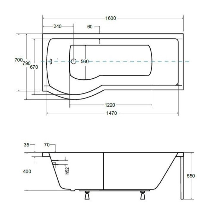 Baignoire INSPIRO tablier noir 160 cm + pare baignoire
