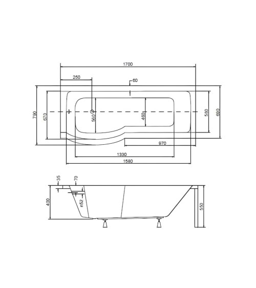Baignoire INSPIRO tablier noir 170 cm + pare baignoire