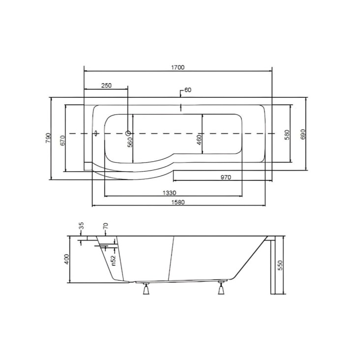 Baignoire INSPIRO tablier noir 170 cm + pare baignoire Baignoire INSPIRO tablier noir 170 cm + pare baignoire