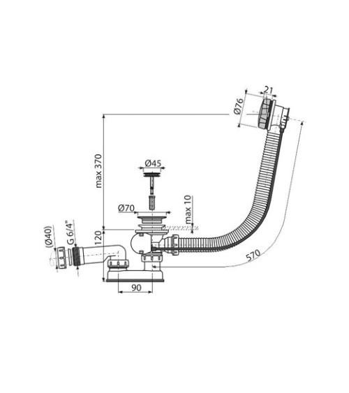 Siphon Bonde chrome avec trop plein pour baignoire