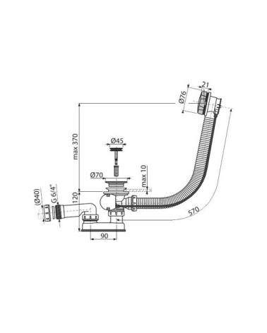 Siphon Bonde chrome avec trop plein pour baignoire