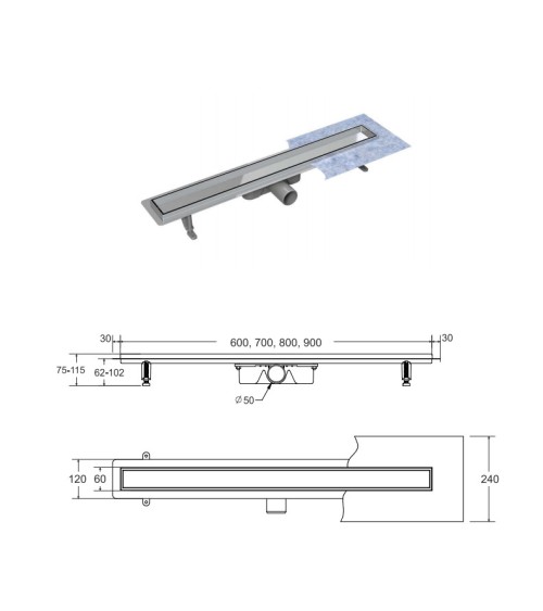 Caniveau de Douche linéaire DUO 70 cm