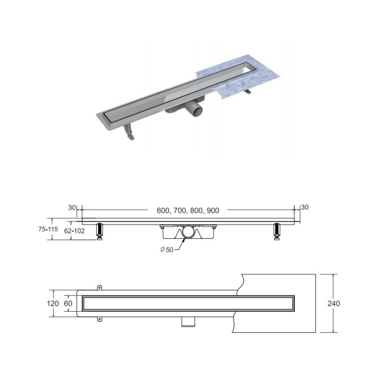 Caniveau de Douche linéaire DUO 70 cm