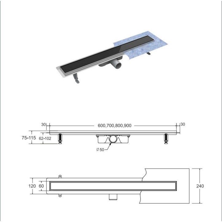 Caniveau de Douche linéaire BLACK 70 cm