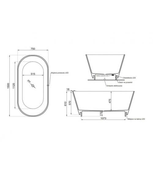 Baignoire îlot ALBAREA LED 150 x 75 cm