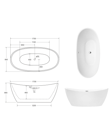 Baignoire îlot AYLA GLAM GRAPHITE 170 x 80 cm