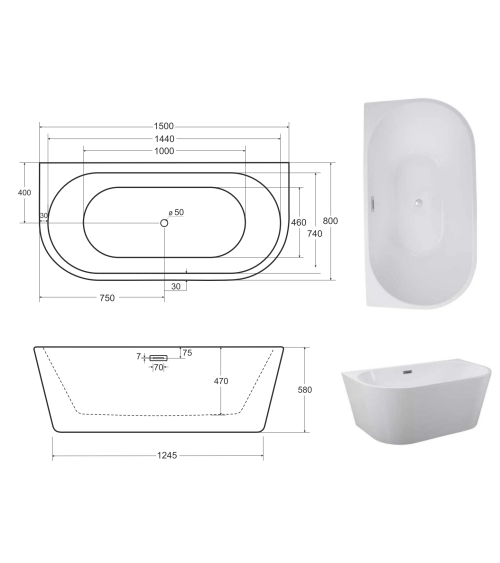 Baignoire îlot VICA 150/170 x 80 cm