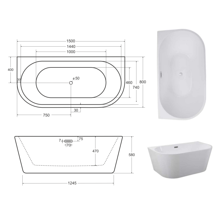 Baignoire îlot VICA 150/170 x 80 cm