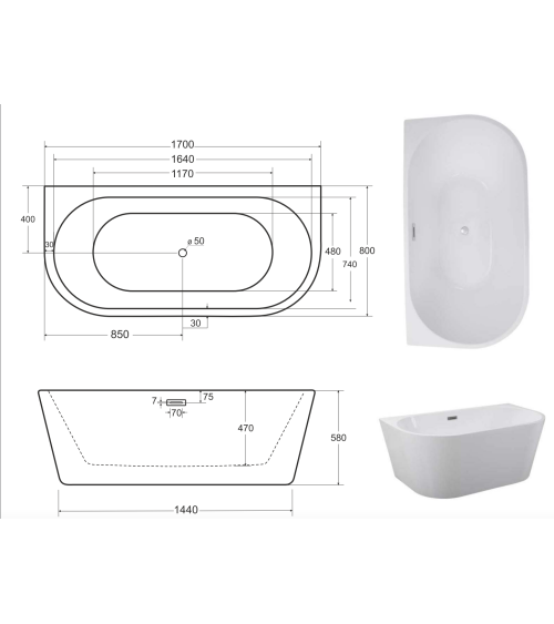 Baignoire îlot VICA 150/170 x 80 cm