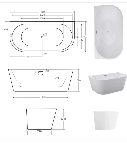 Baignoire îlot VICA GLAM SILVER 150/170 x 80 cm