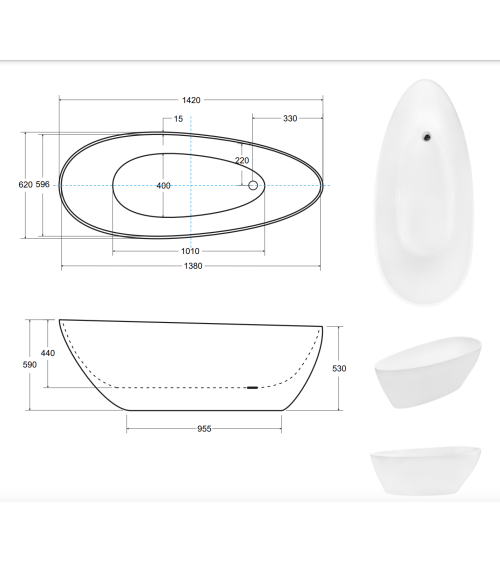 Baignoire îlot GOYA 142x62 cm/160x70 cm