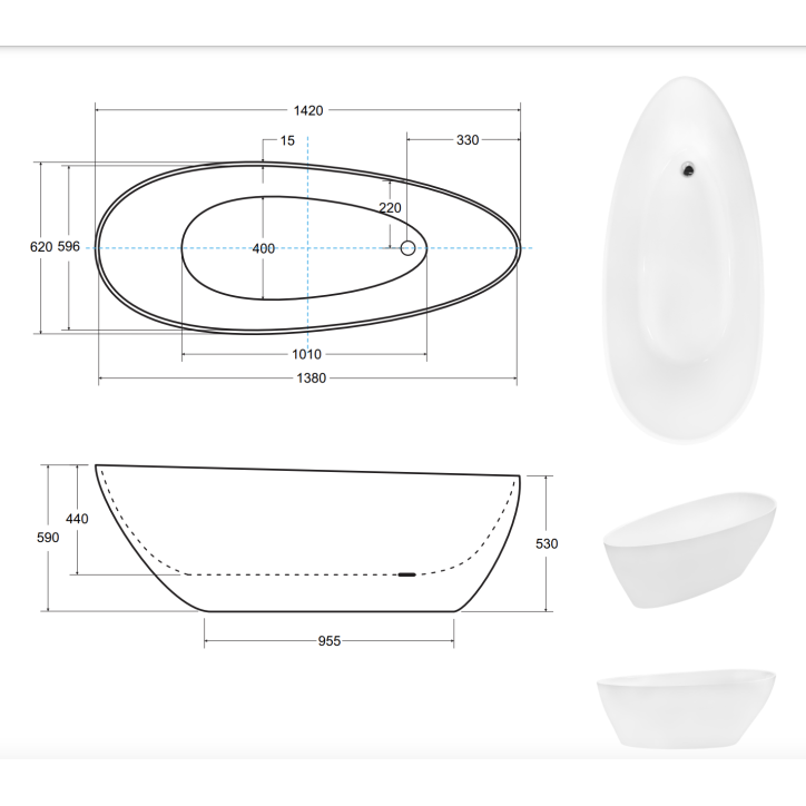 Baignoire îlot GOYA 142x62 cm/160x70 cm