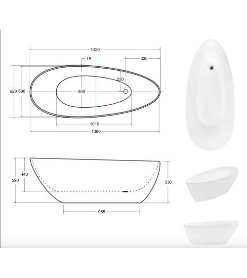 Baignoire îlot GOYA GLAM SILVER 142x62 cm/160x70 cm