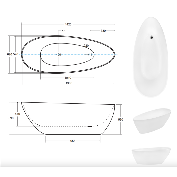 Baignoire îlot GOYA GLAM GRAPHITE 142x62 cm/160x70 cm