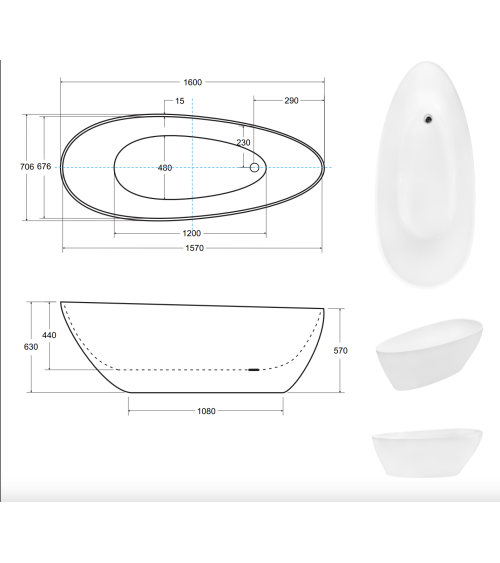 Baignoire îlot GOYA GLAM GRAPHITE 142x62 cm/160x70 cm