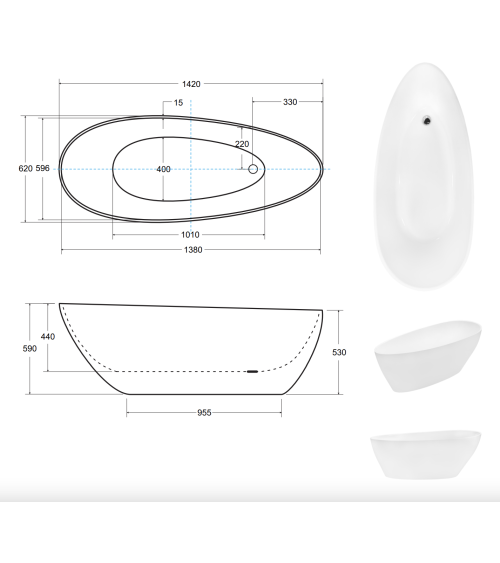 Baignoire îlot GOYA noir 142x62 cm/160x70 cm