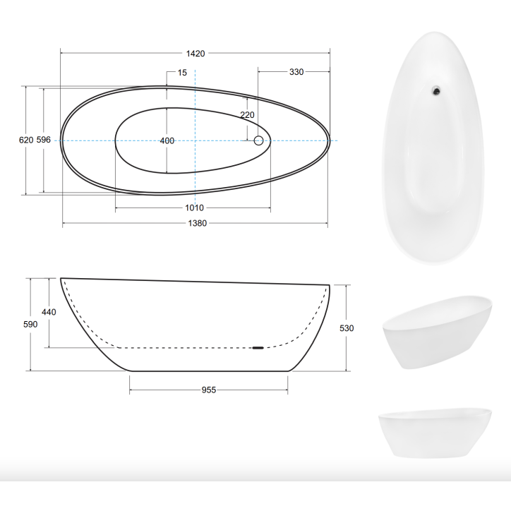 Baignoire îlot GOYA noir 142x62 cm/160x70 cm