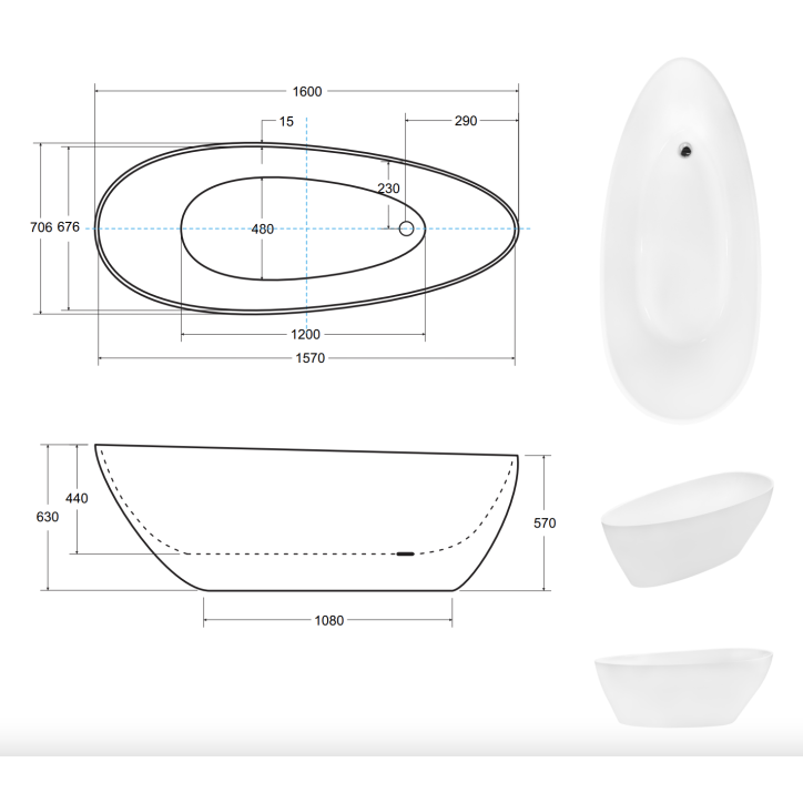 Baignoire îlot GOYA noir 142x62 cm/160x70 cm
