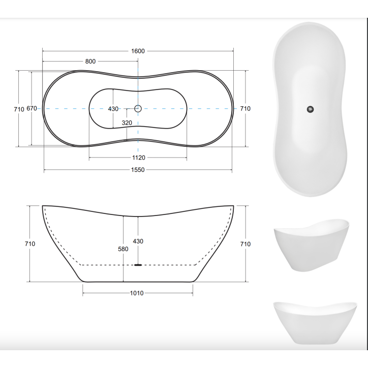 Baignoire îlot VIYA bicolore:noir/blanc 160 x 70 cm