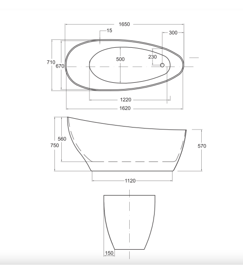 Baignoire îlot KEYA bicolore:noir/blanc 165 x 70 cm