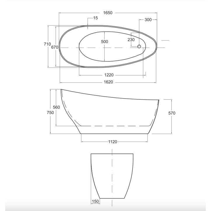 Baignoire îlot KEYA bicolore:noir/blanc 165 x 70 cm